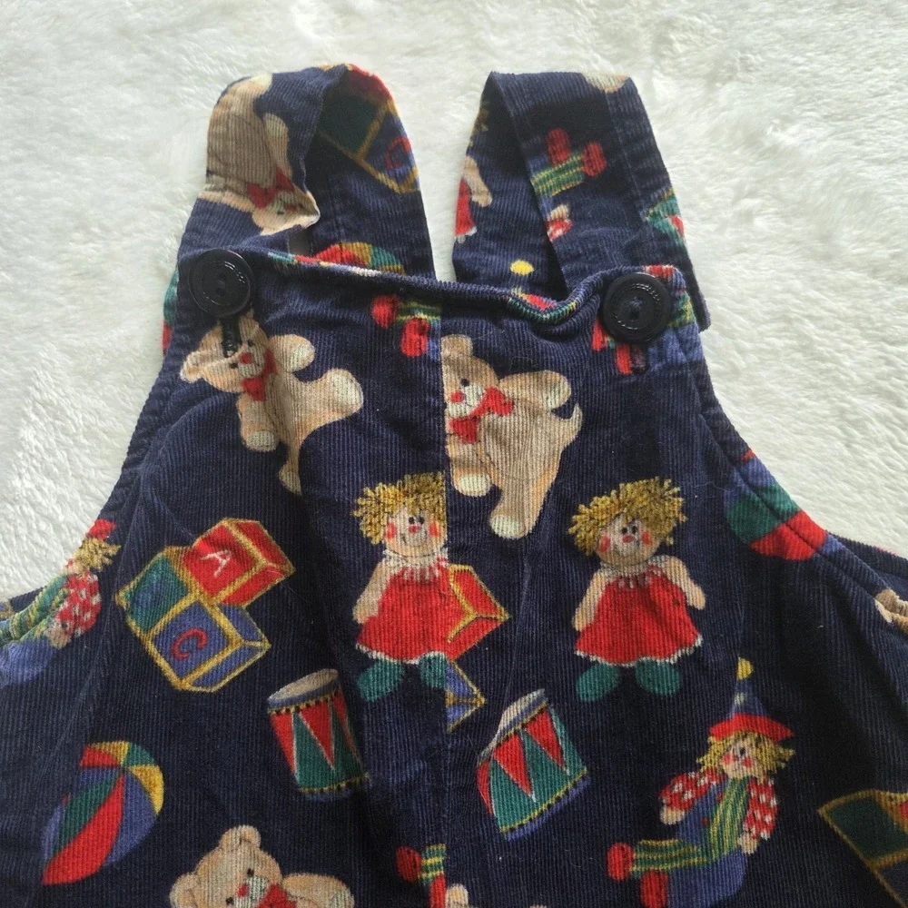 Vintage‎ Corduroy Overalls Teddy Bear  Blocks Retro Jumper No Tags 12-18 Mth